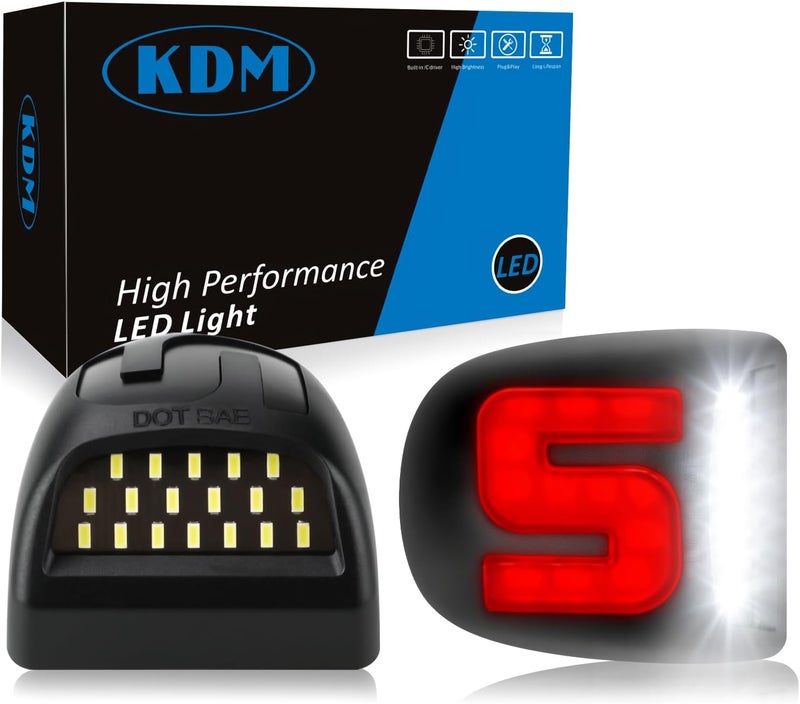 KDM LED License Plate Light with“S”Red Neon Tube fit for 1999-2013 Chevy Silverado GMC Sierra 1500 2500 3500 HD Suburban Tahoe Ca-dillac Escalade EXT Yukon XL,White & Red 2Pcs Pack - Image 1
